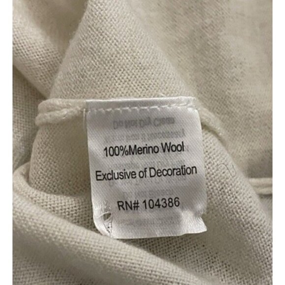 Garnet Hill 100% Merino Wool Cardigan L Ivory Gray Floral Appliqué Bead Sweater - Picture 8 of 11